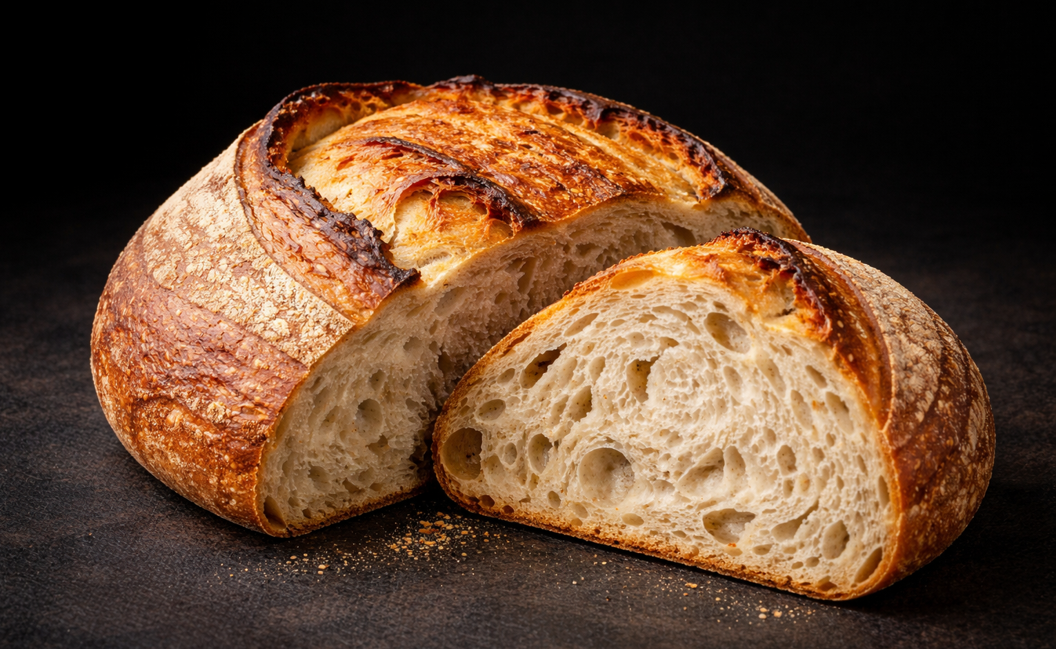 artisan sourdough bread with open crumb structure and crispy crust
